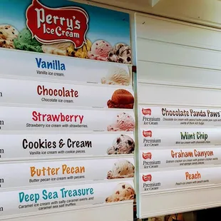 Our soda fountain features Perry's Ice Cream. We also have no sugar added vanilla and butter pecan.