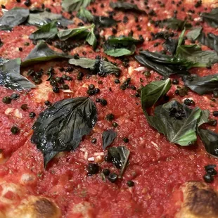 a closeup of a pizza in a box