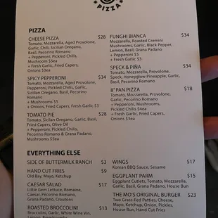 Wizard Hat Pizza menu