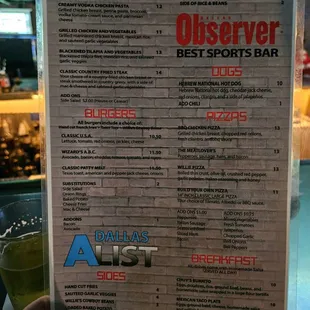 Menu back