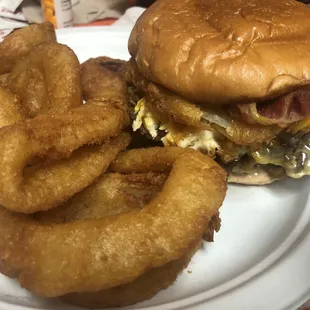 Factory Burger (with onion rings!!!)