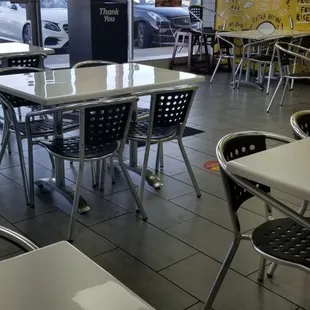 tables and chairs in a restaurant