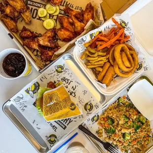 a variety of food items on a table