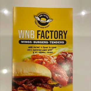 a menu for a sandwich