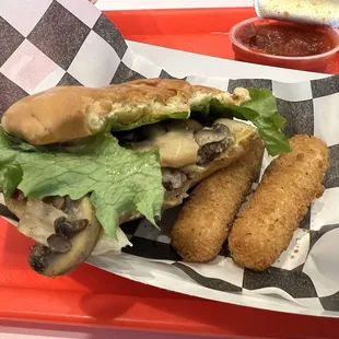 Mushroom Burger &amp; Cheese Sticks