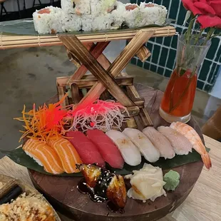 a variety of sushi on a platter