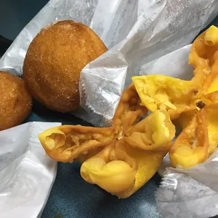 Sugar Donuts --- SO GOOD!  Orange chicken, Chicken and Broccoli (also has carrots) , Crab Rangoon&apos;s, Egg Roll, everything is so good!