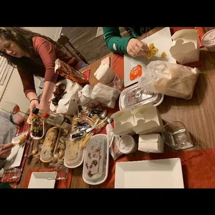 Takeout buffet lots of leftovers