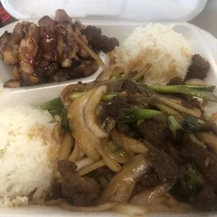 Chicken and Mongolian beef combo