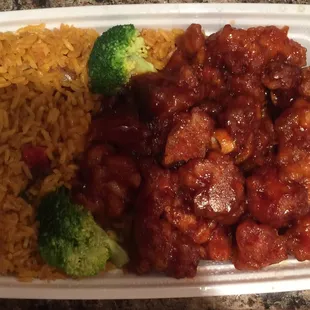 Orange chicken!!!! BIG portions...