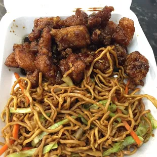 Orange chicken and chow mein