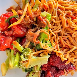 a plate of chinese food