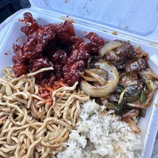 Orange chicken and Mongolian beef $8.99