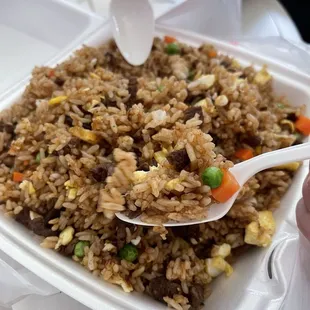 A closer look at the beef fried rice.