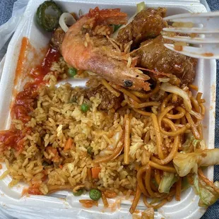 Way too much rice, tiny bit of chow meing