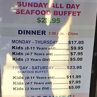 Lunch and dinner prices