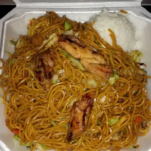 Chicken yakisoba, great portions, great food