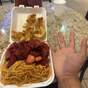 Used my hand to showcase how much food is on this plate!!! Food names are on the review!!!