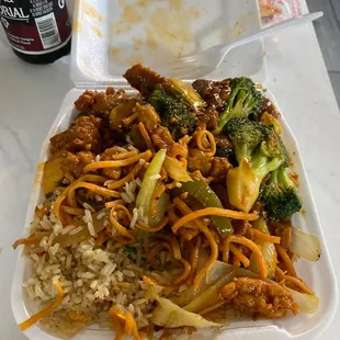 Ordered fried rice and chowmein, with side of beef and broccoli. And spicy chicken. I admit the food was good.
