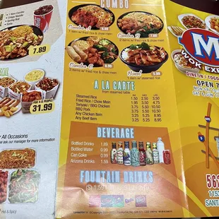 the menu for the restaurant