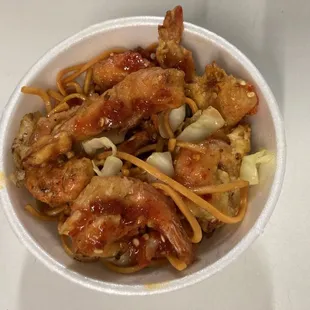 China Bowl $5.75 chow mein and shrimps