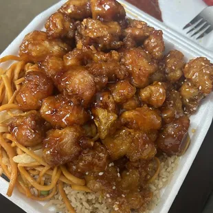 Spicy orange chicken, sesame chicken