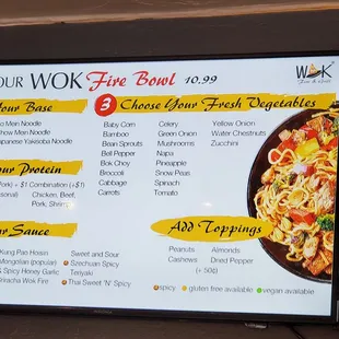 a menu on a large screen