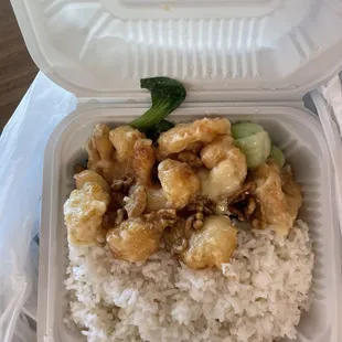 Honey Walnut Prawns Over Rice