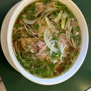 Pho with rare brisket and meat ball