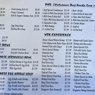 Picture of Menu taken on 04/19/23 (I don&apos;t think the prices are correct though) I was charged $16.16 including tax for the beef chow fun