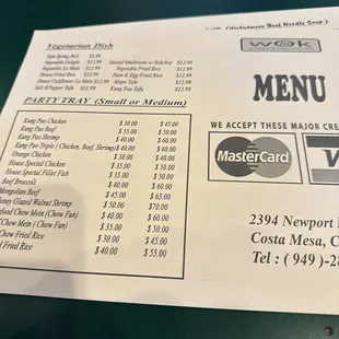 Menu with all delicious foods!!