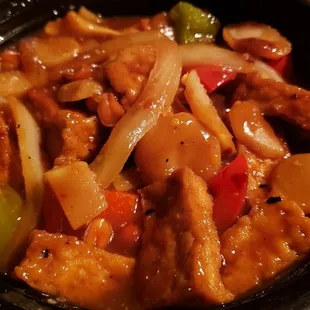 Kung pao tofu ($14.50), vegan by default. Not bad, not amazing. Thick sauce that felt muted in flavor.