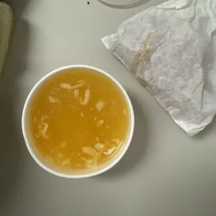 Egg drop soup and crispies.