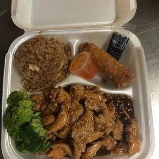 Combination Orange Sesame chicken, fried rice &amp; 1 egg roll all for $7.95 for lunch &amp; for dinner $9.95