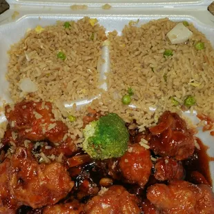 Orange chicken, and fried rice