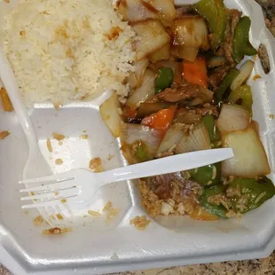 Pepper steak and white rice