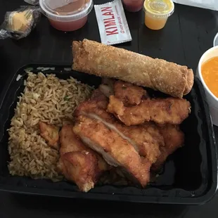 Lemon chicken, fried rice, egg roll