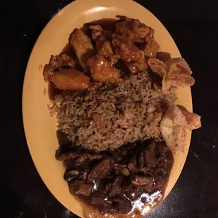 The mushroom Beef and orange chicken deluxe combo on Sunday's is amazing. You can always save the rest for later of course it's so good!