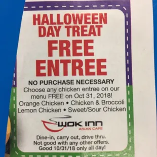 Menu coupon that owner prints and distributed locally but refuses to honor.