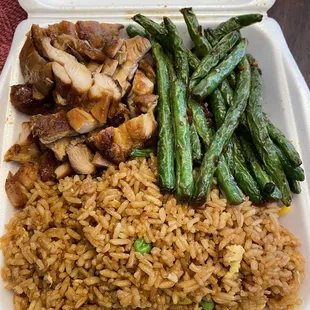 Teriyaki Chicken, House Special Green Beans and Fried Rice