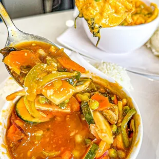 Feeling chilly from Houston&apos;s cold weather? Warm up with our hot Vegetarian Stir Fry and Red Curry!