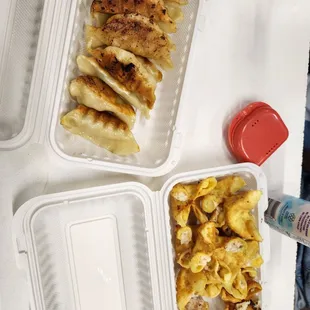 Crab Rangoon and potstickers