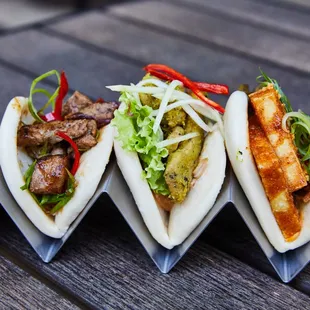 Black Pepper Beef Bao, Lemon Grass Chicken Bao, Mapo Tufo Bao