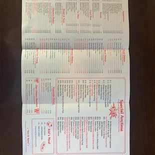 ows a menu on a table