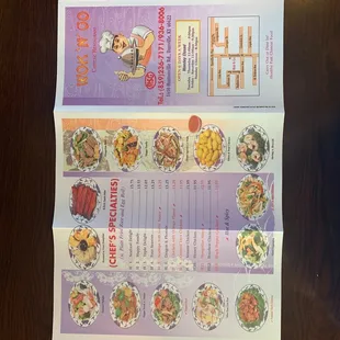 ows a menu for a restaurant