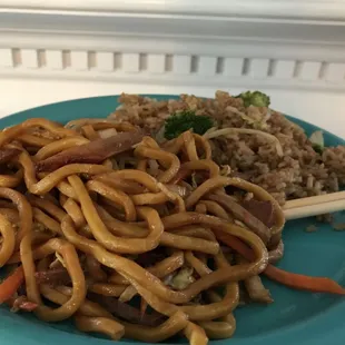 Pork Lo Mein and Vegetable Fried Rice.