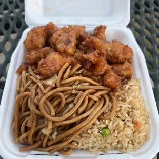 $11 very good, orange chicken, Lo mein, fried rice