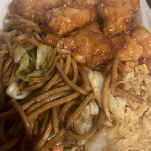 Combo A 1 item - Orange chicken with fried rice and chow mein