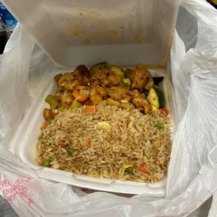 Kung pao chicken and fried rice