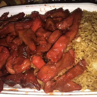 Boneless BBQ pork combo (egg roll not shown).